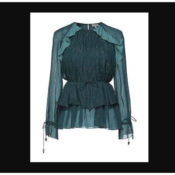 Kenzo 2TO172 5HA 73 Women's Sz 40 Deep Jade Sheer Layered Ruffle Blouse $325+ - Picture 12 of 13